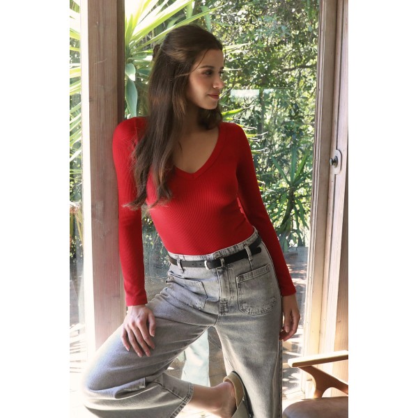 Deep V-Neck Long Sleeve